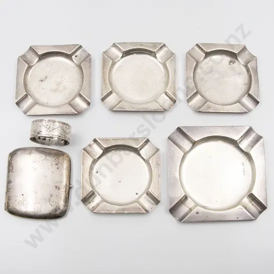 Five S/S Ashtrays Cigarette Case & Napkin Rings