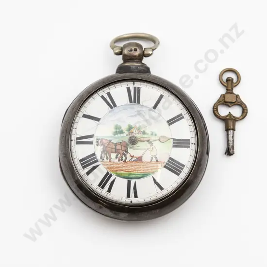 S/S Pair Cased Open Face Key Wind Pocket Watch