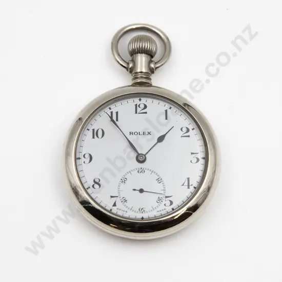 Omega Railway Swiss Made Chrome Plated Open Face Lever Wind Pocket Watch