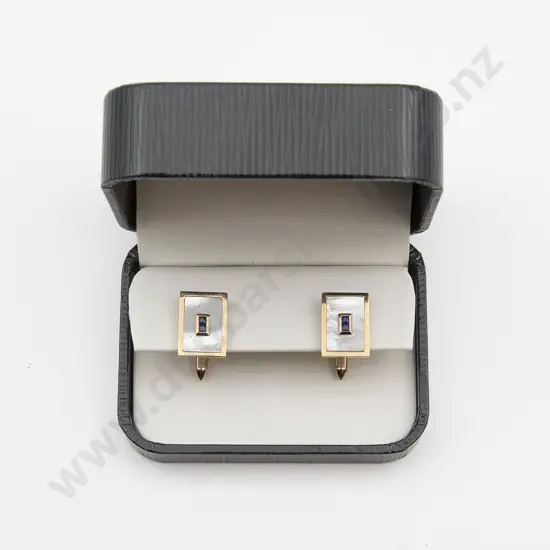 Pair 9ct Sapphire and MOP Cuff Links