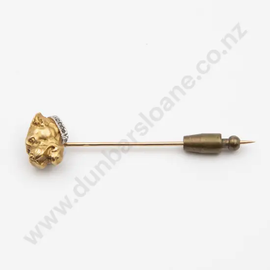 Early C20th French 14ct Bulldog Bust Stick Pin