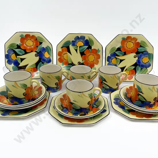 Six Demi-Tasse Sets by Grays Pottery Designed by Susie Cooper (one saucer missing