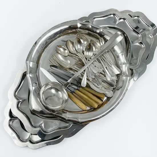 Assorted S/P Cutlery & Bone Handled Knives on Three S/P Trays