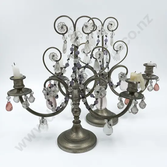 Pair of Two Light Candleabra with Glass Drops