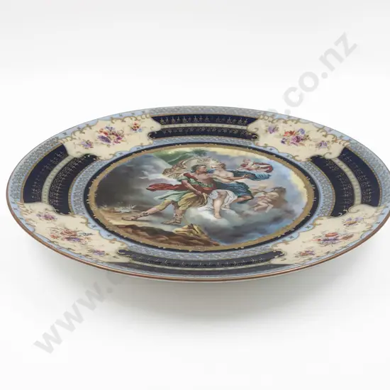 Large Porcelain Wall Plate with Classical Scene and Gilt Embellishments