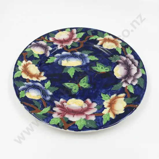 Maling Tubeline Decorated Plate with Paeonies and Butterfly