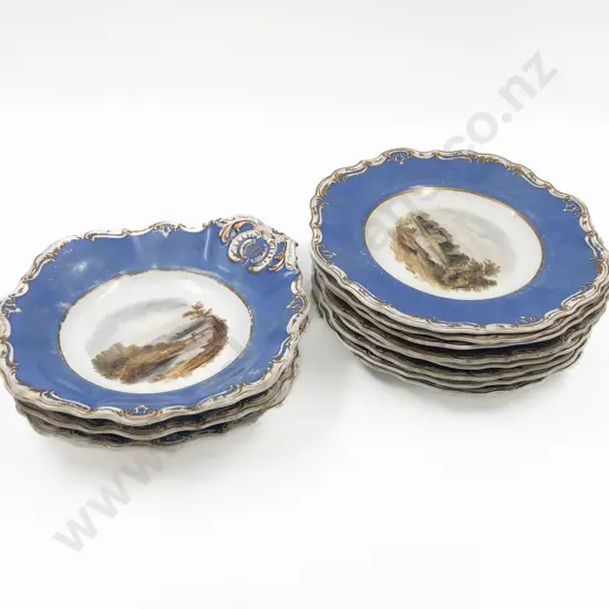 Victorian Copeland & Garret Hand Painted Dessert Service with 3 Serving Dishes & 8 Plates (worn)