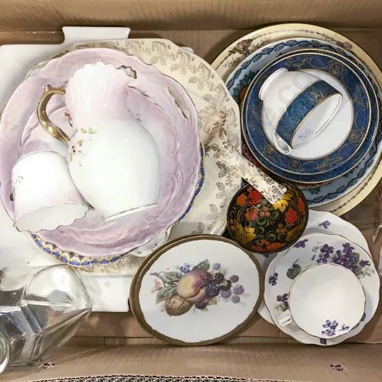 Box of Assorted Porcelain and Pottery incl Victorian Part Tea Set