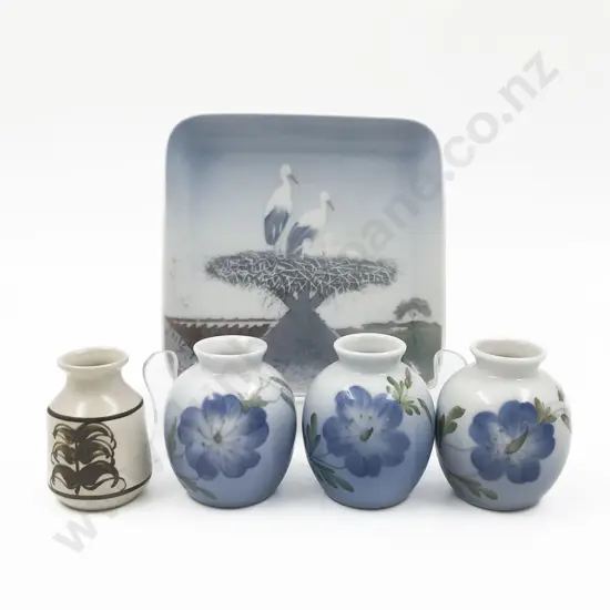 Three B&G Bud Vases with Royal Copenhagen Pin Dish