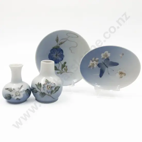Two Royal Copenhagen Pin Dishes and Two Bud Vases