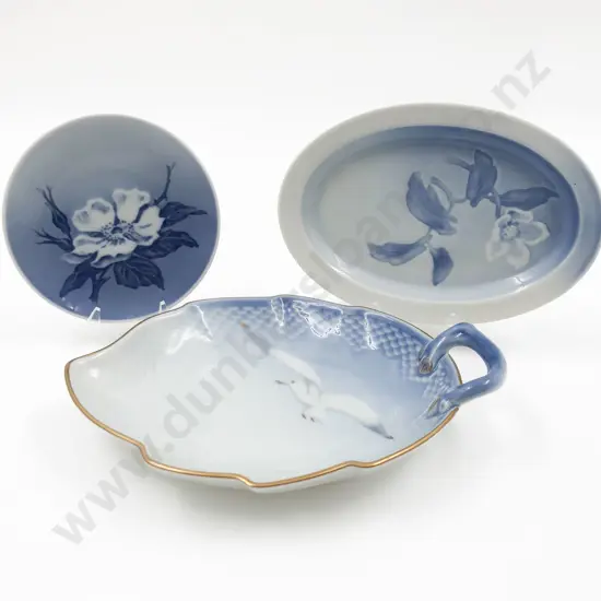 B&G Leaf Shaped Plate and Oval Dish with Royal Copenhagen Pin Dish