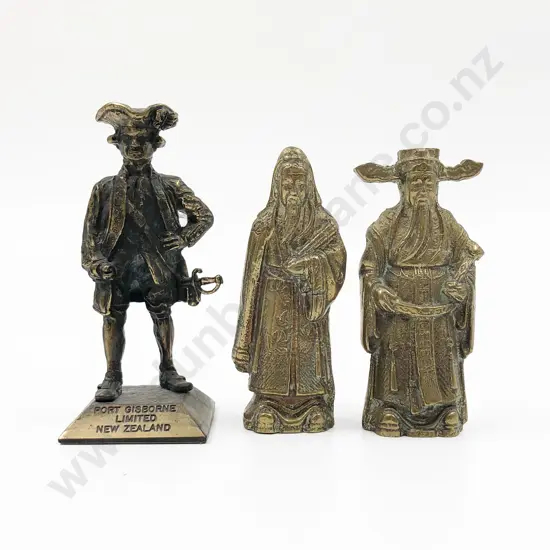 Two Cast Brass Figures of Chinese Nobles and Gisborne Souvenir Figure