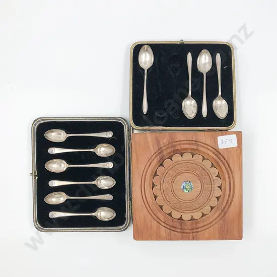 Boxed Set of 6 S/S Coffee Spoons together with Part S/S Set and Rimu Trivet