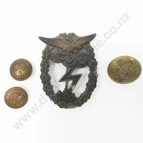 Three Vintage NZ Buttons Together With German Badge