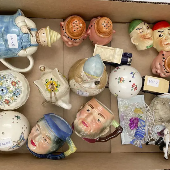 Small Box of Assorted Incl. Novelty Salt & Peppers Etc.