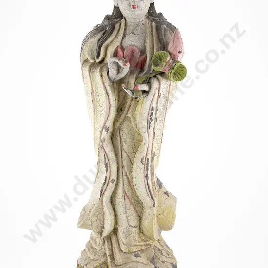 A Decorative Chinese Polychrome Painted Figure of Quan Yin