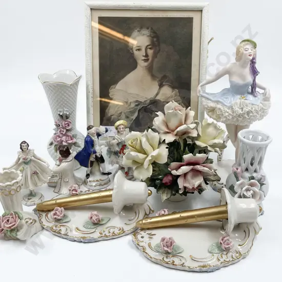 Box of Assorted Fancy China Ornaments and Figures Etc.