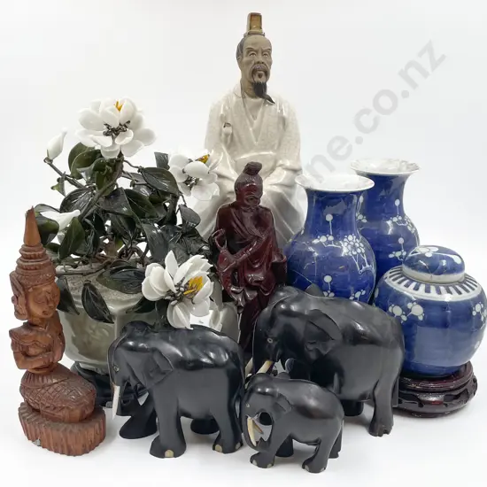 Box of Assorted Incl. Blue & White Vases and Ginger Jar Etc.