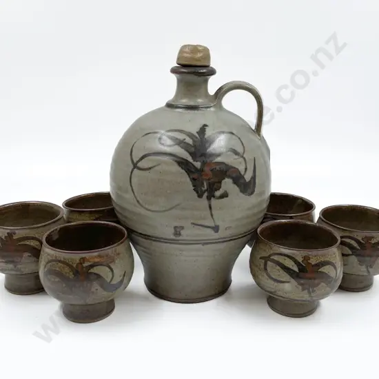 NZ Pottery Flagon and Six Cups