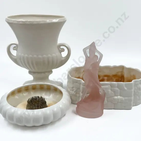 Crown Lynn Table Vase With Two White Glazed Vases Etc.