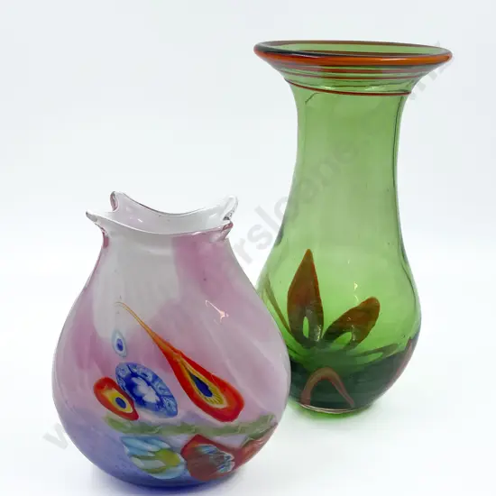 Studio Art Glass Vase Together With Other Vase