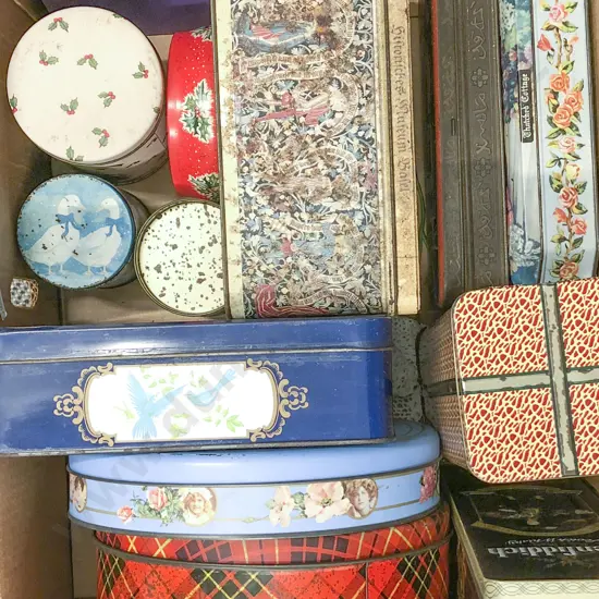 Box of Assorted Vintage Tins