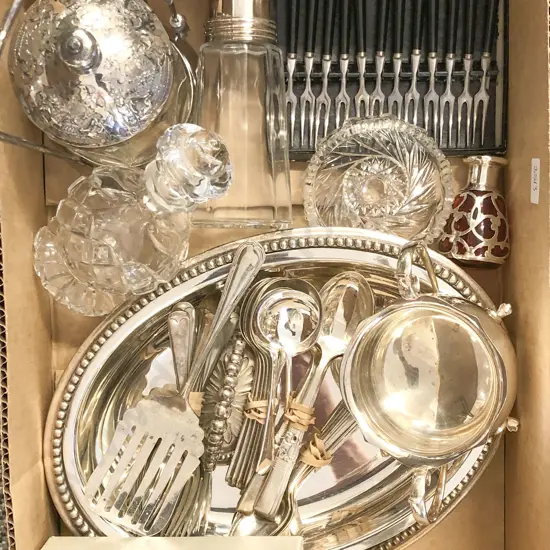 Box of Assorted Incl. S/P and Assorted Cutlery Etc.