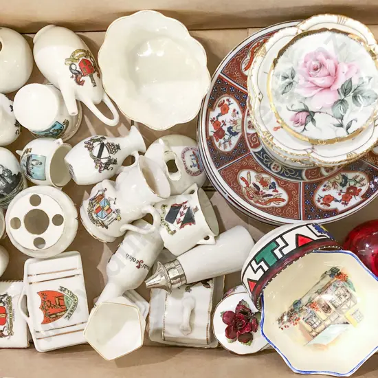 Box of Assorted China Incl. Crestware