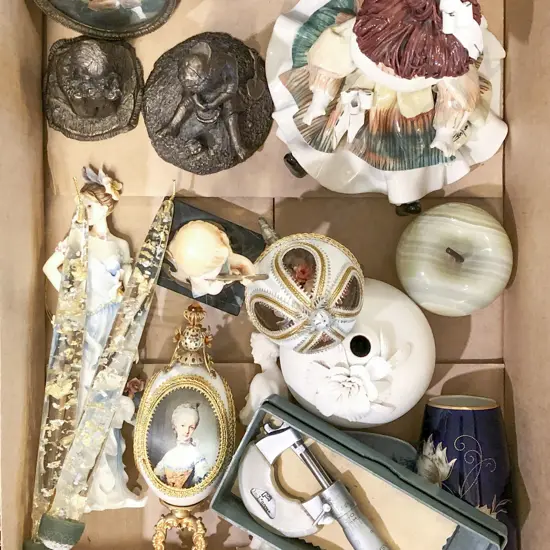 Box of Assorted Figures and Ornaments Etc.