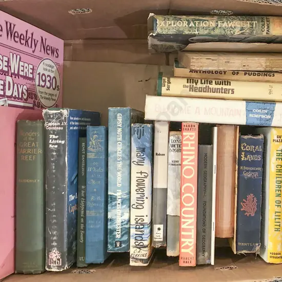 Large Box of Assorted Books Incl. Geography and Vintage Recipes