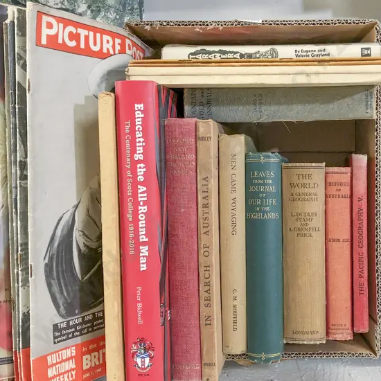 Box of Assorted Books and Booklets with Vintage Magazines and Maps