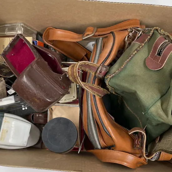 Box of Assorted Vintage Camera Bags and Accessories