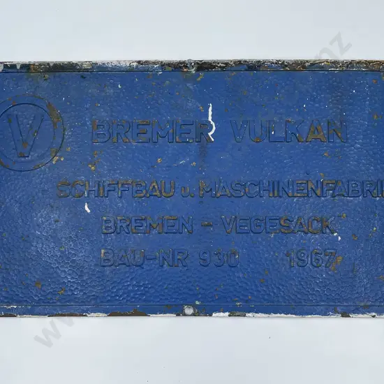 Maker's Plaque From Research Vessel 'Rapuhia'