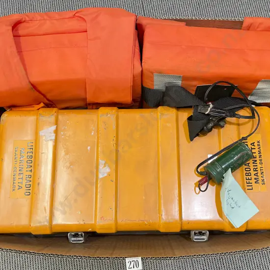 Vintage Lifeboat Radio Together With Two Lifejackets and Lifejacket Light