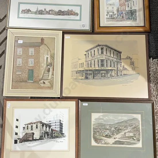 Six Assorted Prints and Originals of Mostly Architectural Studies