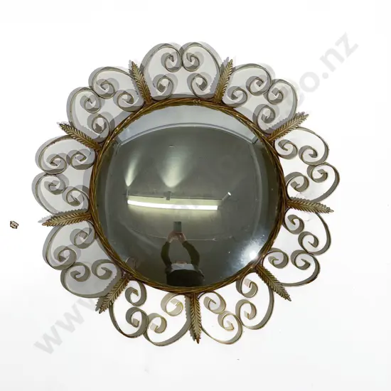 Vintage Wrought Metal Framed Convex Mirror