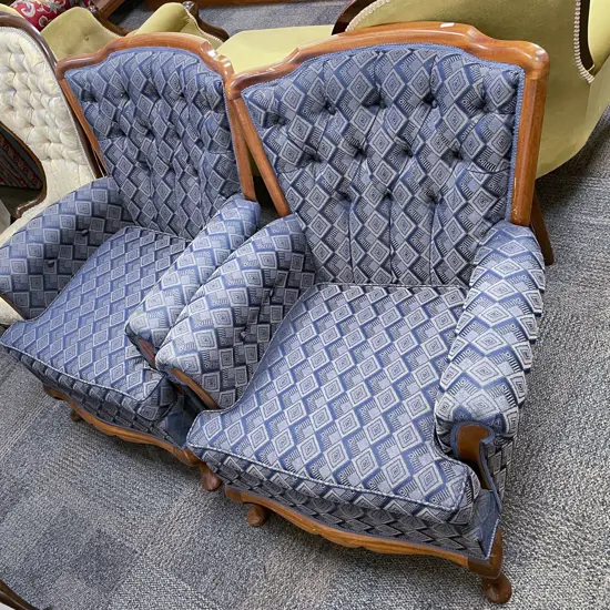 Pair of Upholstered Button Back Arm Chairs