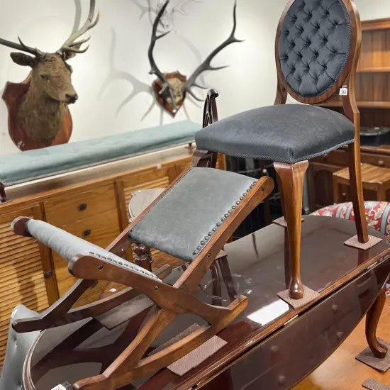 Button Back Side Chair Together With Footstool