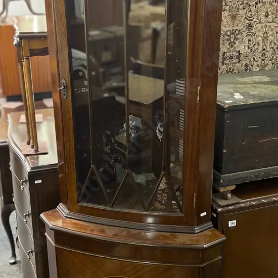 Reproduction Glazed Door Corner Cabinet with Inlaid Cabinet Base