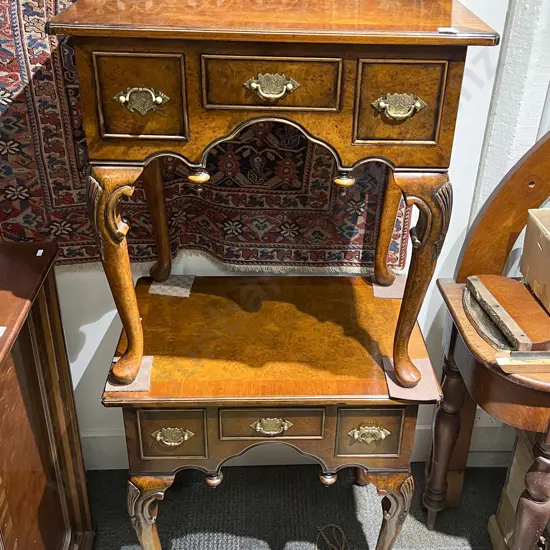 Pair of Geo III Style Burr Walnut Lowboys