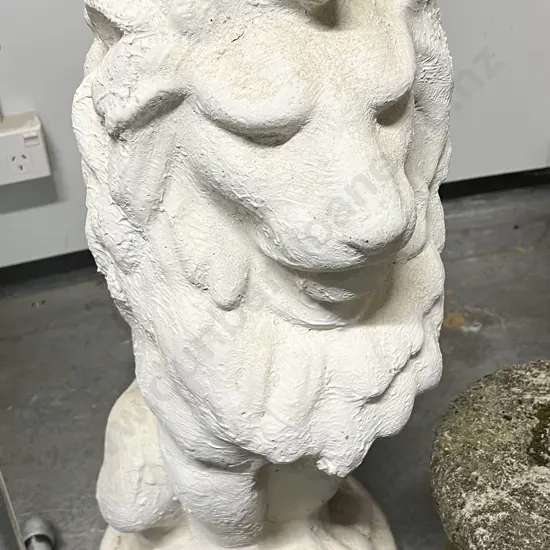 White Painted Concrete Lion Form Garden Ornament