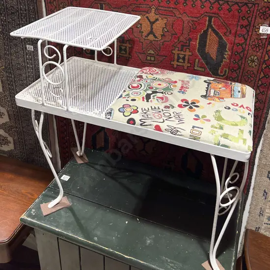 White Painted Metal Wire Telephone Table