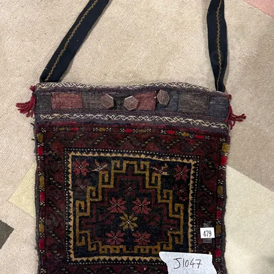 Persian Rug Shoulder Bag with Three Wooden Carved Buttons