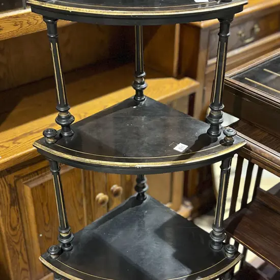 Ebonized and Gilt Painted Corner What-Not