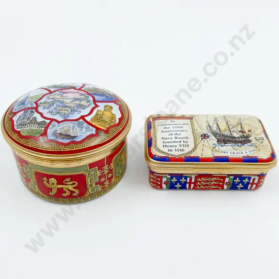 Two Halcyon Days Trinket Boxes "Navy Board' and "Hong Kong to China"