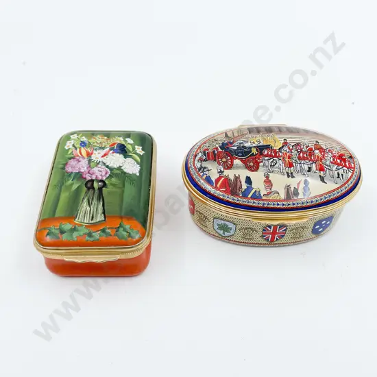 Two Halcyon Days Trinket Boxes "Queen Victoria" and "Henry Rousseau"