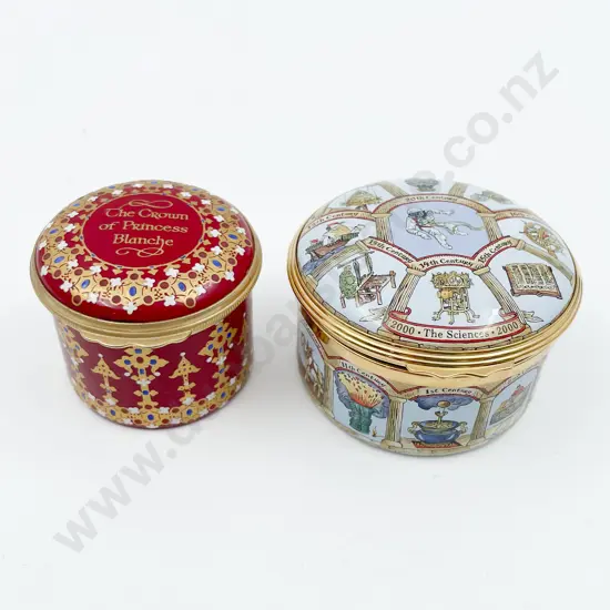 Two Halcyon Days Trinket Boxes "The Sciences" and "The Crown of Princess Blanche"