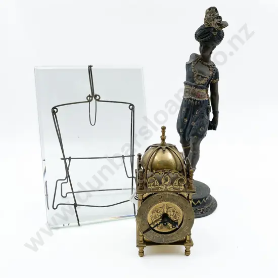 Reproduction Brass Lantern Clock and Glass Panel (Chips)