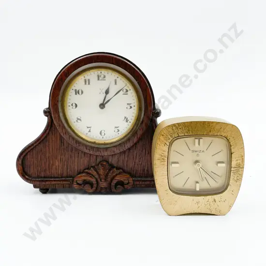 Small H.A.C. Mantle Clock Together With Small Brass Clock