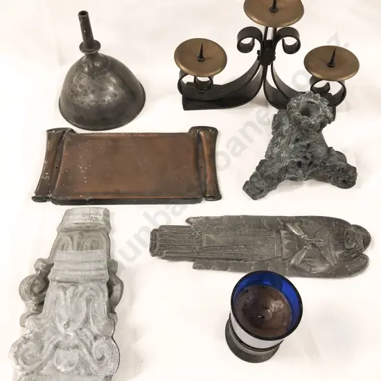 Box of Assorted Vintage Metalware Incl. Candle Holders
